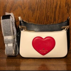 NWT-Kate Spade-Duet Puffy Heart❤️Crossbody-White, Black & Red-$369
